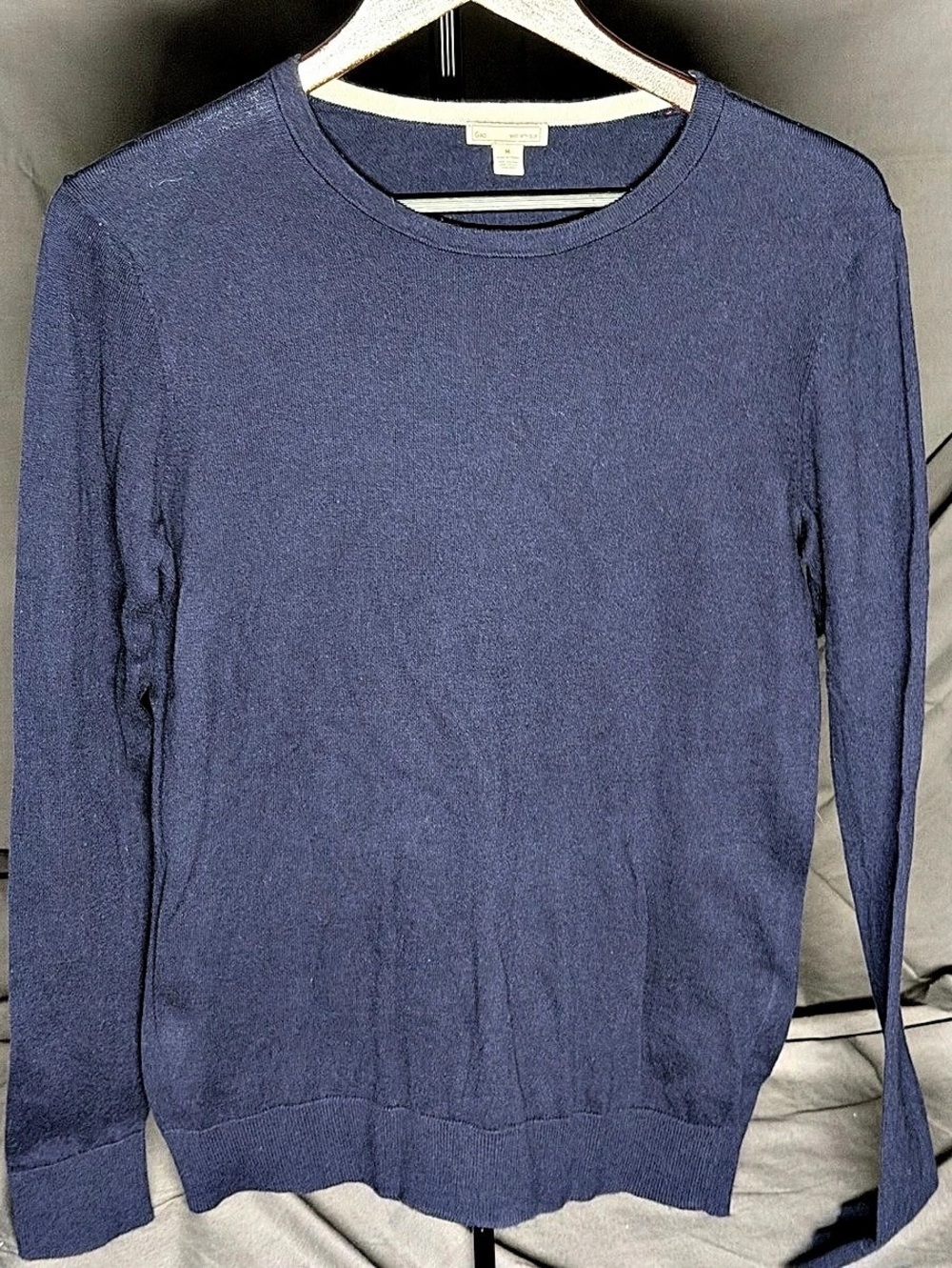 Gap Navy Blue Cotton Silk Blend Lightweight Perfect Crew Sweater (Medium)